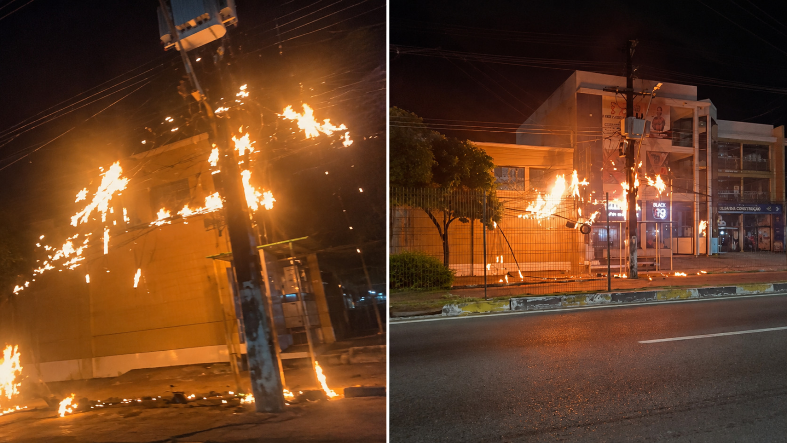 Incêndio em postes e fiação assusta moradores e mobiliza Bombeiros na Djalma Batista, em Manaus