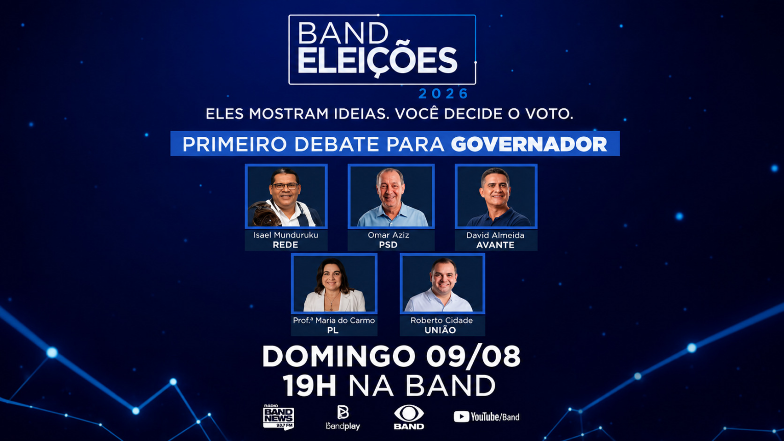 Band Amazonas confirma primeiro debate das Eleições 2026 com cinco candidatos ao Governo do Amazonas