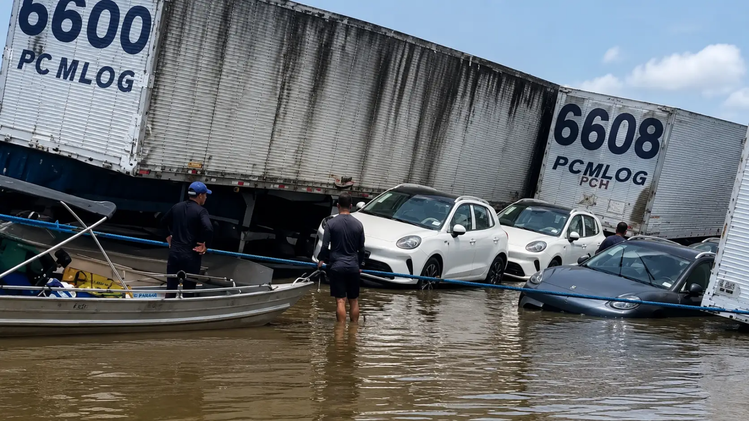Balsa inclina e veículos começam a afundar no rio Amazonas em Parintins; veja o vídeo